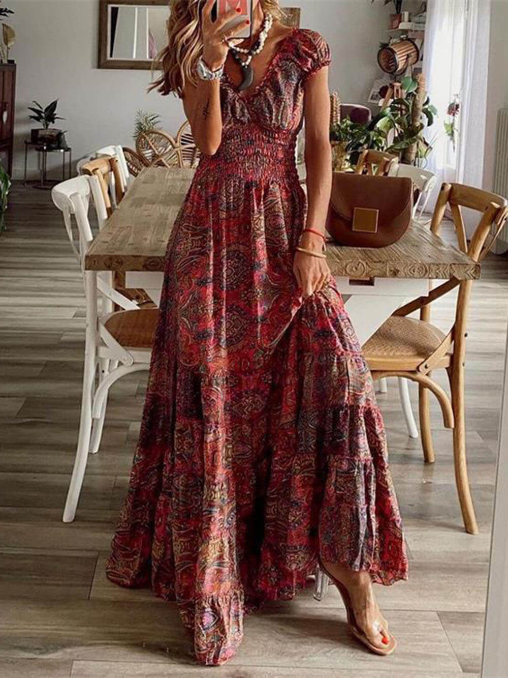 Bohemian Waisted Floral Print Dress