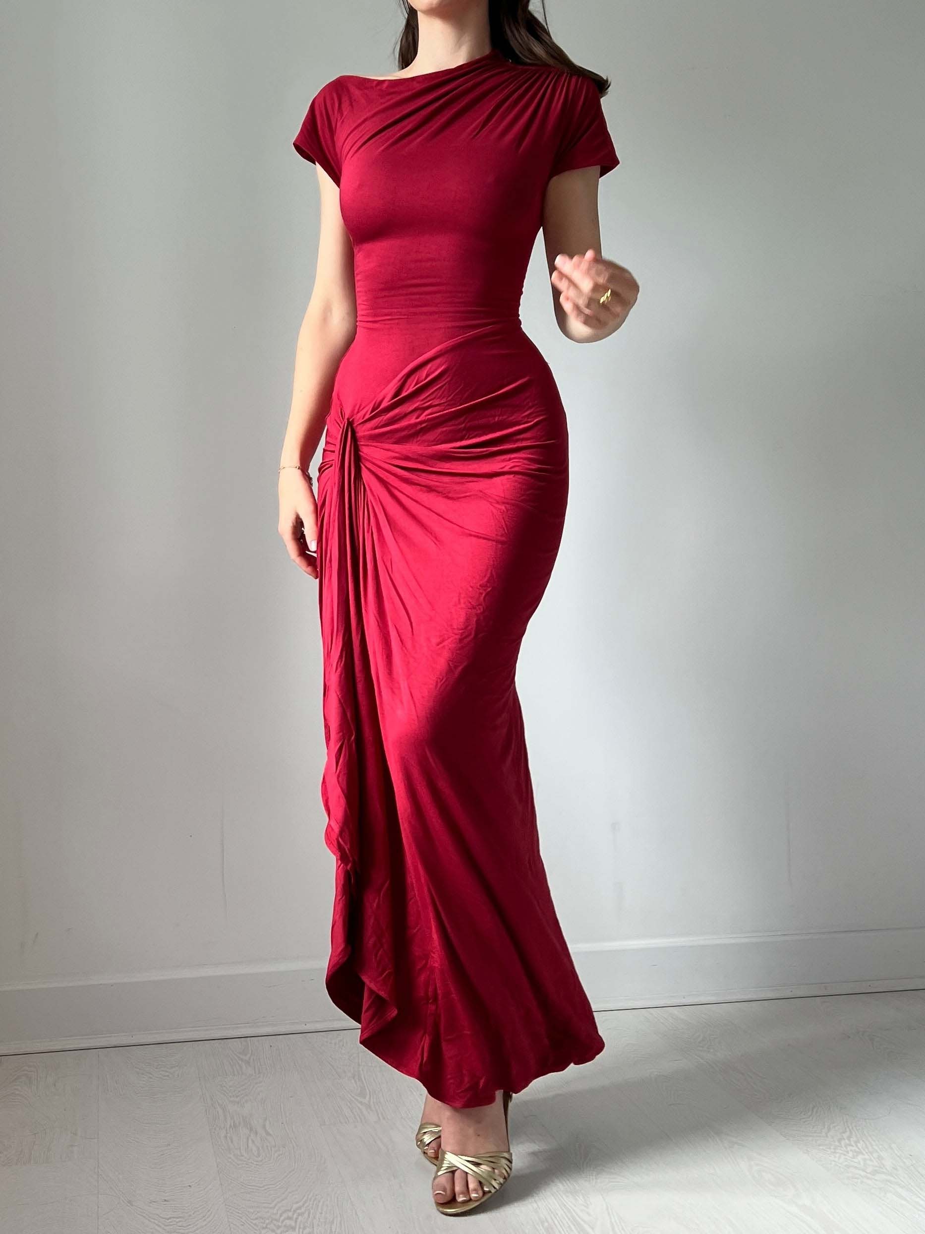 Elegant Round Neck Twist Slit Slim Sexy Long Skirt