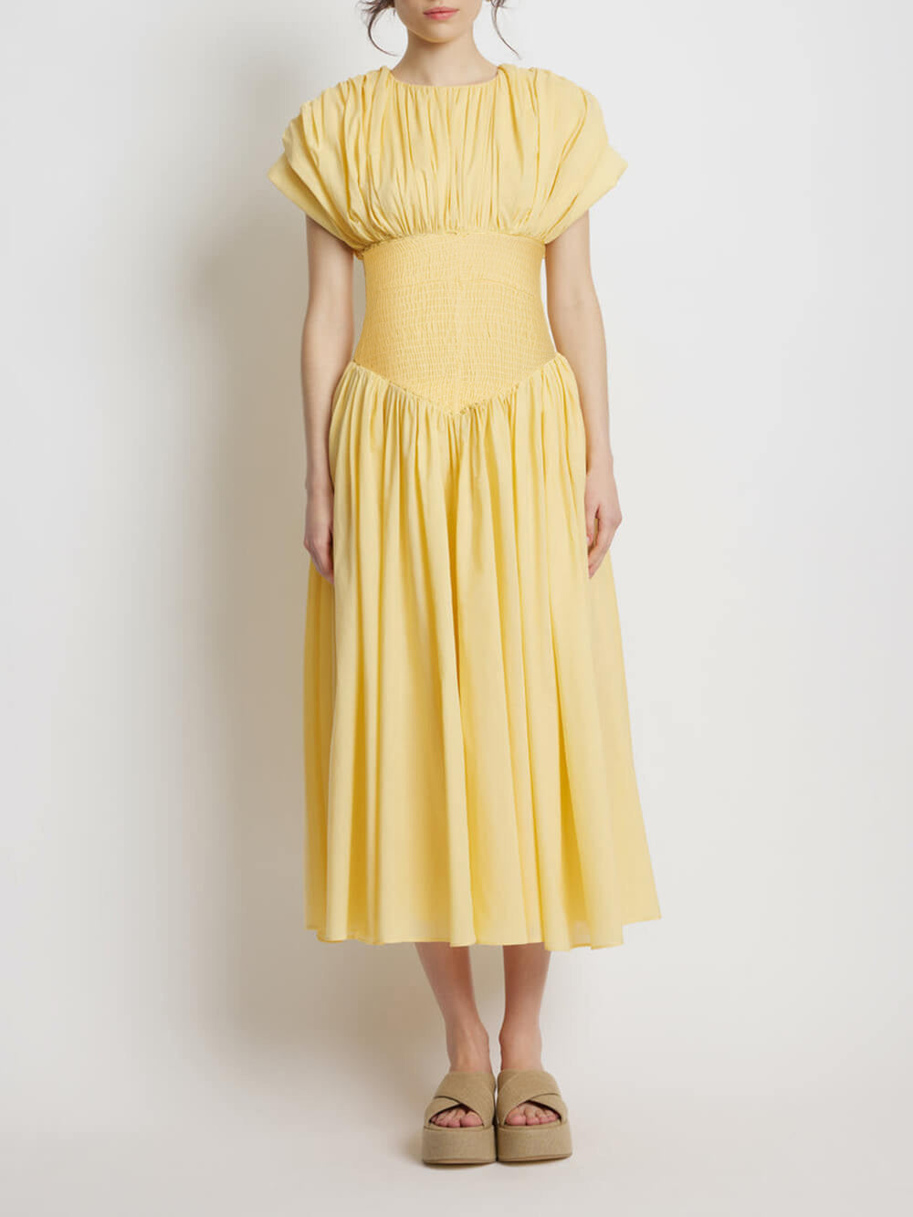 Elegant Pleated Cord Midi Dress