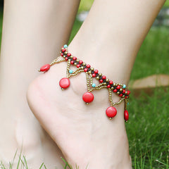 Bohemian Turquoise Disc Anklet Beach Beaded