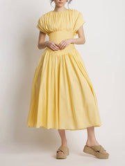 Elegant Pleated Cord Midi Dress