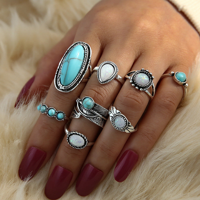 Bohemian Turquoise Feather Ring Set A Unique Look