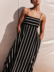 Classic Stripe Printed Stitching Loose Maxi Dress