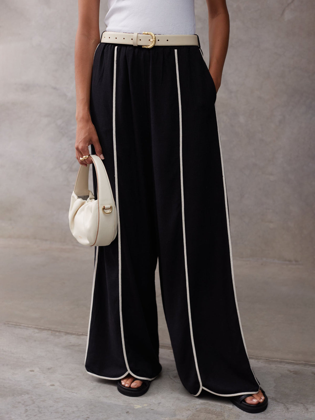 Classic Colorblocked Casual Loose Side Pocket Wide-Leg Pants