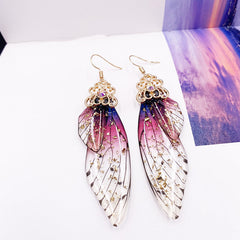 Butterfly Wing Purple Rhinestone Cicada Wing Crystal Earrings