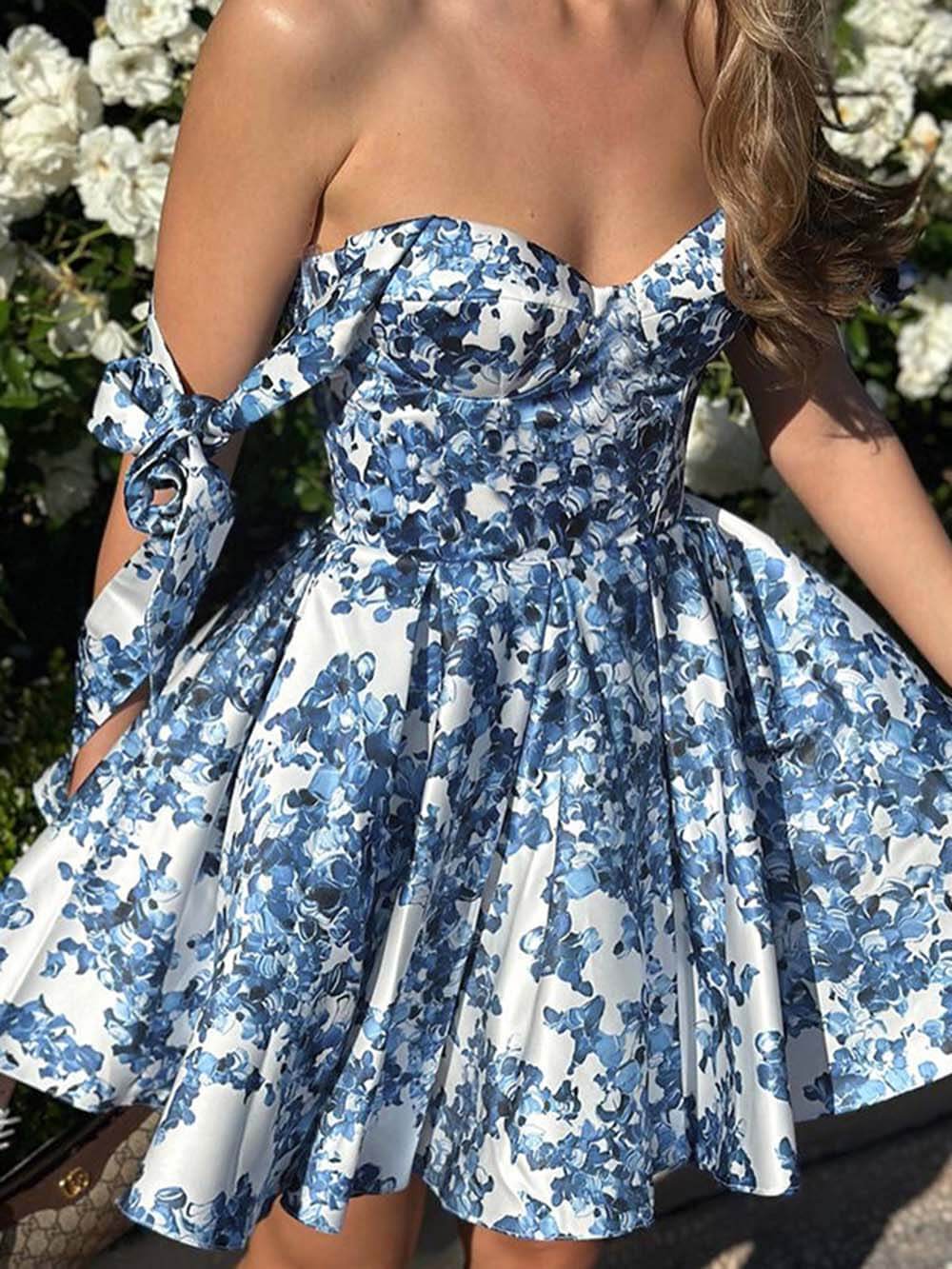 Elegant Printed Lace-Up Mini Dress