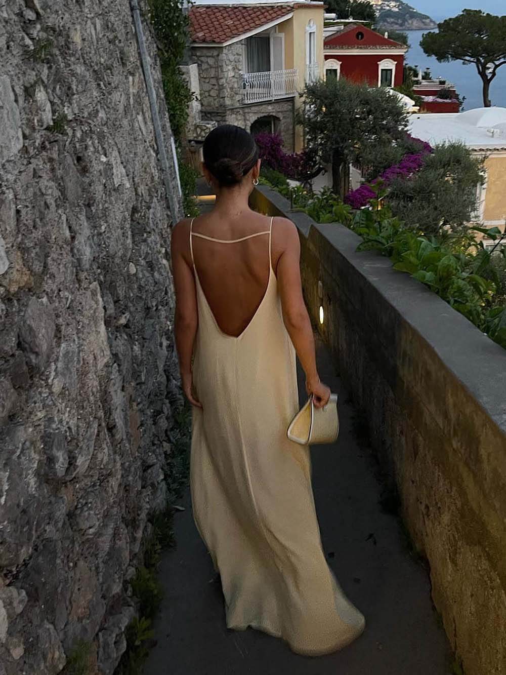 Elegant Hollow Backless Maxi Dress