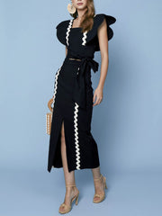 Elegant Contrast High Waist Open Front Skirt