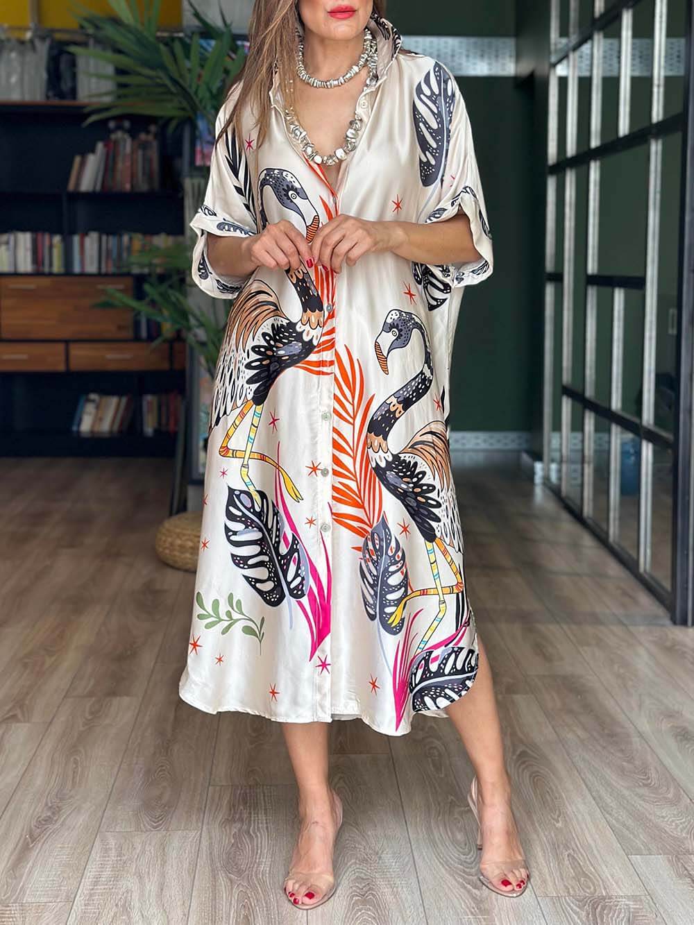 Classic Oversized Loose Printed Shirt Dress