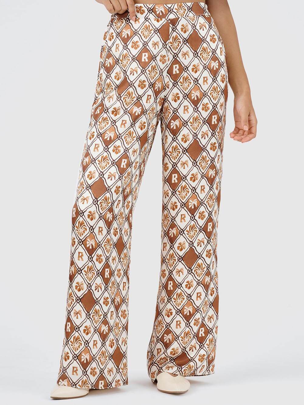 Exquisite Ocean Style Printed Pocket Wide Leg Pants