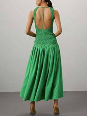 Dreamy Pleated Patchwork Backless Dress