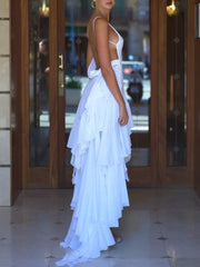 Elegant Slanted Slit Ruffle Maxi Dress