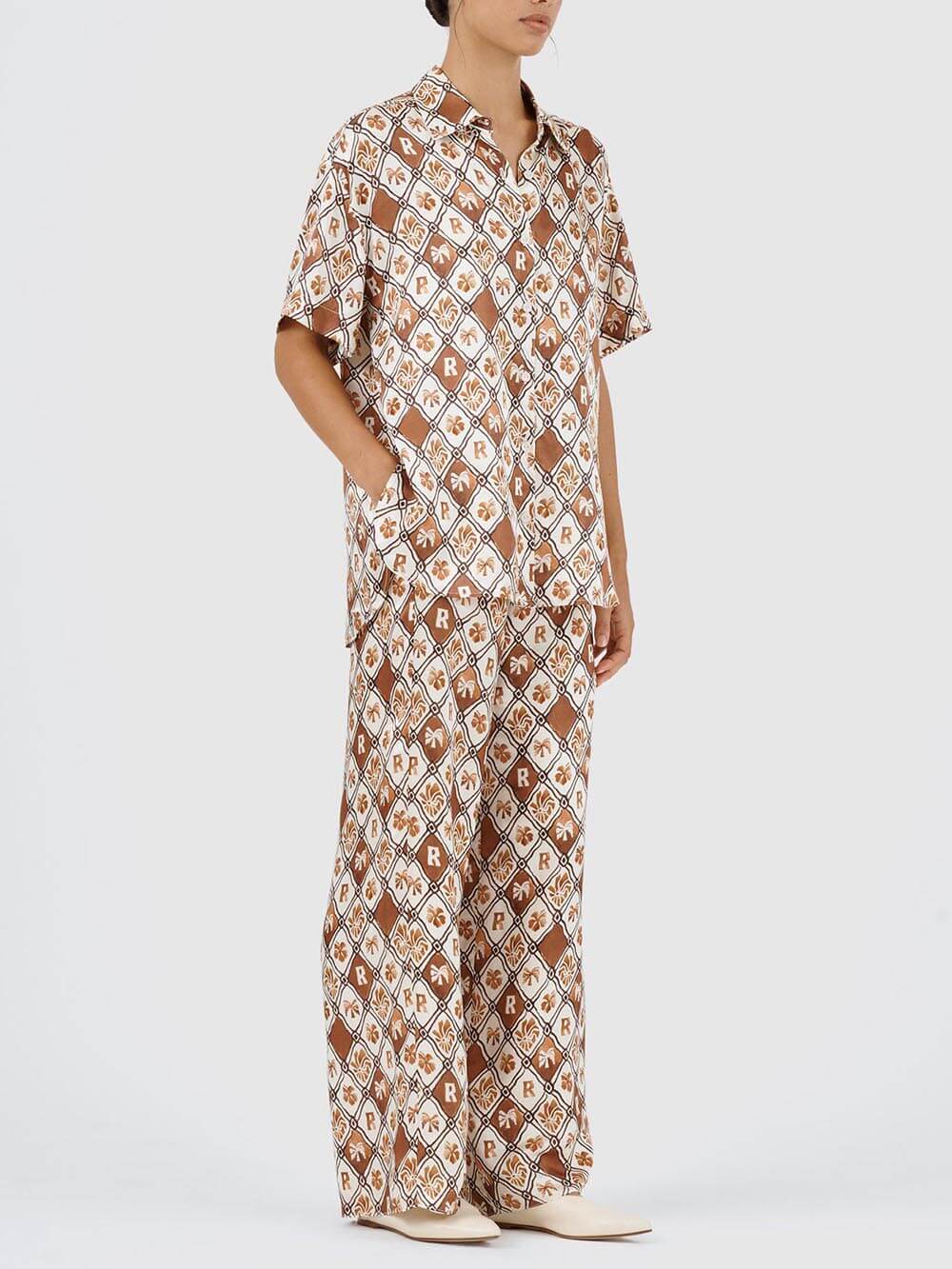 Exquisite Ocean Style Printed Pocket Wide Leg Pants