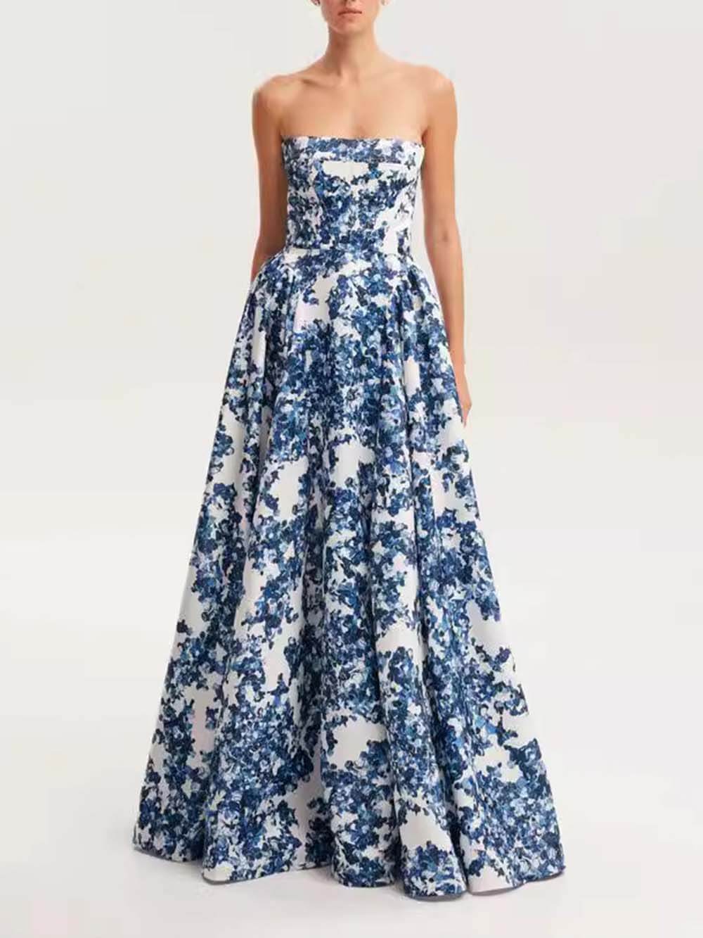 Elegant Strapless Printed String Maxi Dress