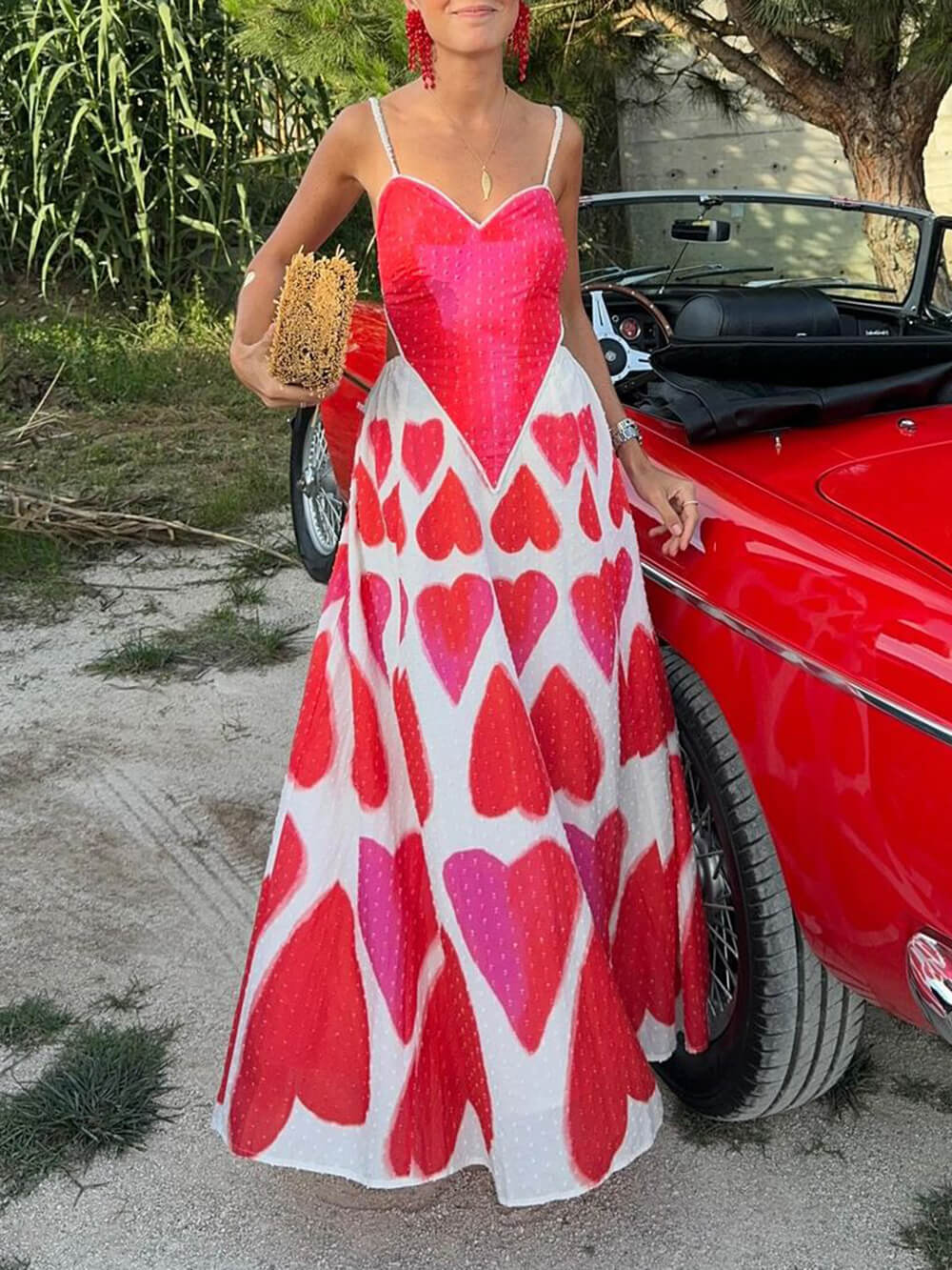 Elegant Painted Hearts Printed Maxi Dress