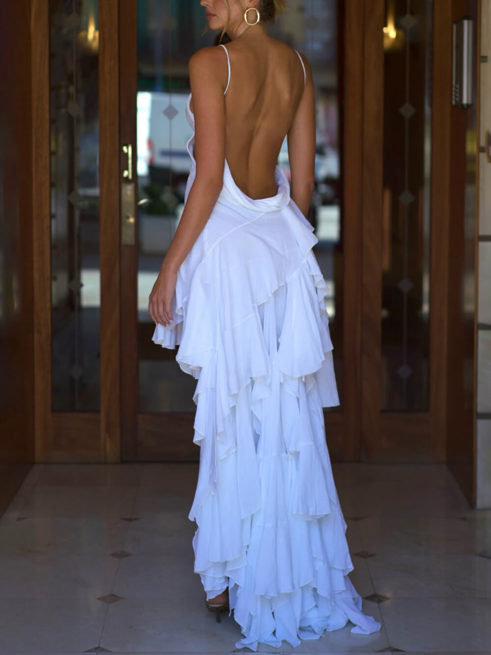 Elegant Slanted Slit Ruffle Maxi Dress