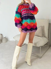 Colorful Wavy Knitted Jumper Dress