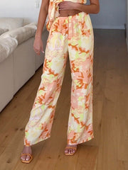 Exclusive Painted Floral Print Loose Side Pocket Wide-Leg Pants