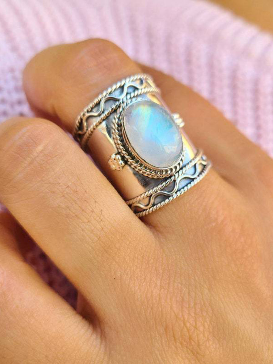 Boho Moon Light Stone Water Wave Ring