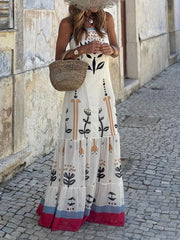 Fashion Personality Abstract Plant Print A-Line Maxi Dress