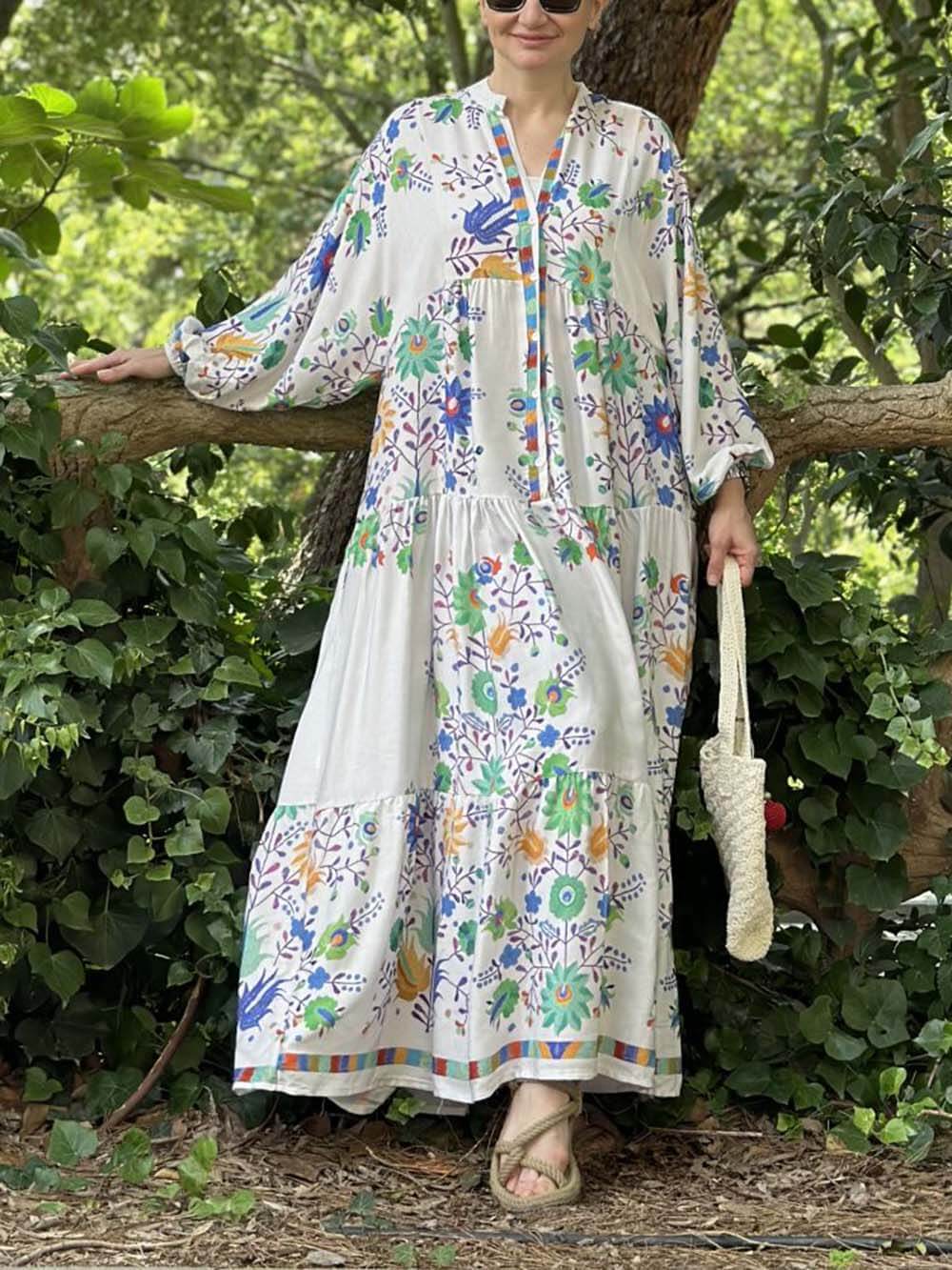 Elegant Narcissus Printed Oversized Dress