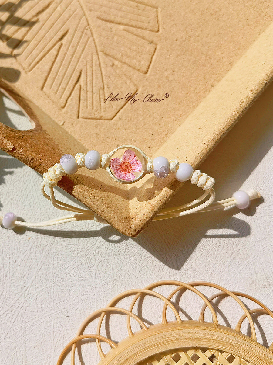 Cherry Blossom Time Stone Ceramic Braided Bracelet