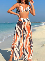 Beach Vacation Printed Bikini Trousers Three-Piece Set