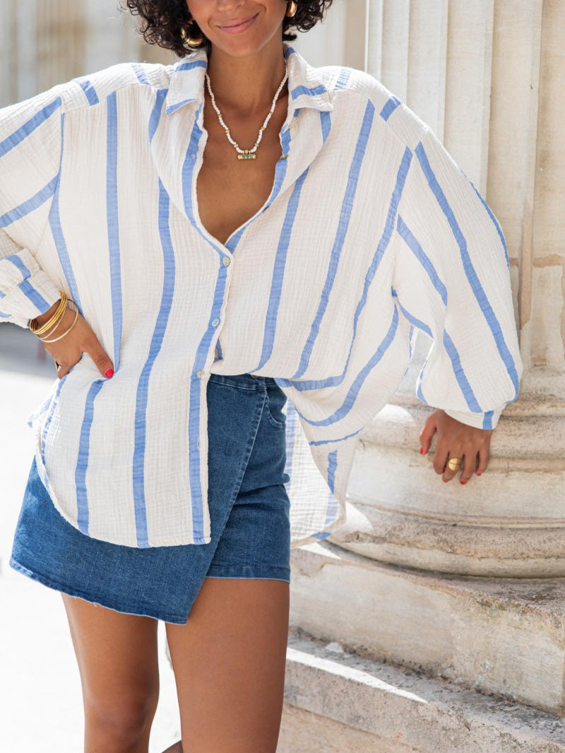 Casual Loose Striped Print Long Sleeve Shirt