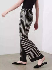 Exquisite Satin Classic Stripe Loose Wide-Leg Pants