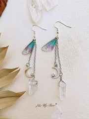 Butterfly Wing Moon Crystal Tassel Boho Earrings