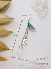 Butterfly Wing Moon Crystal Tassel Boho Earrings