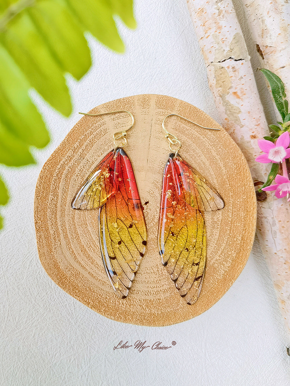 Butterfly Wing Handmade Crystal Gold Foil Earring