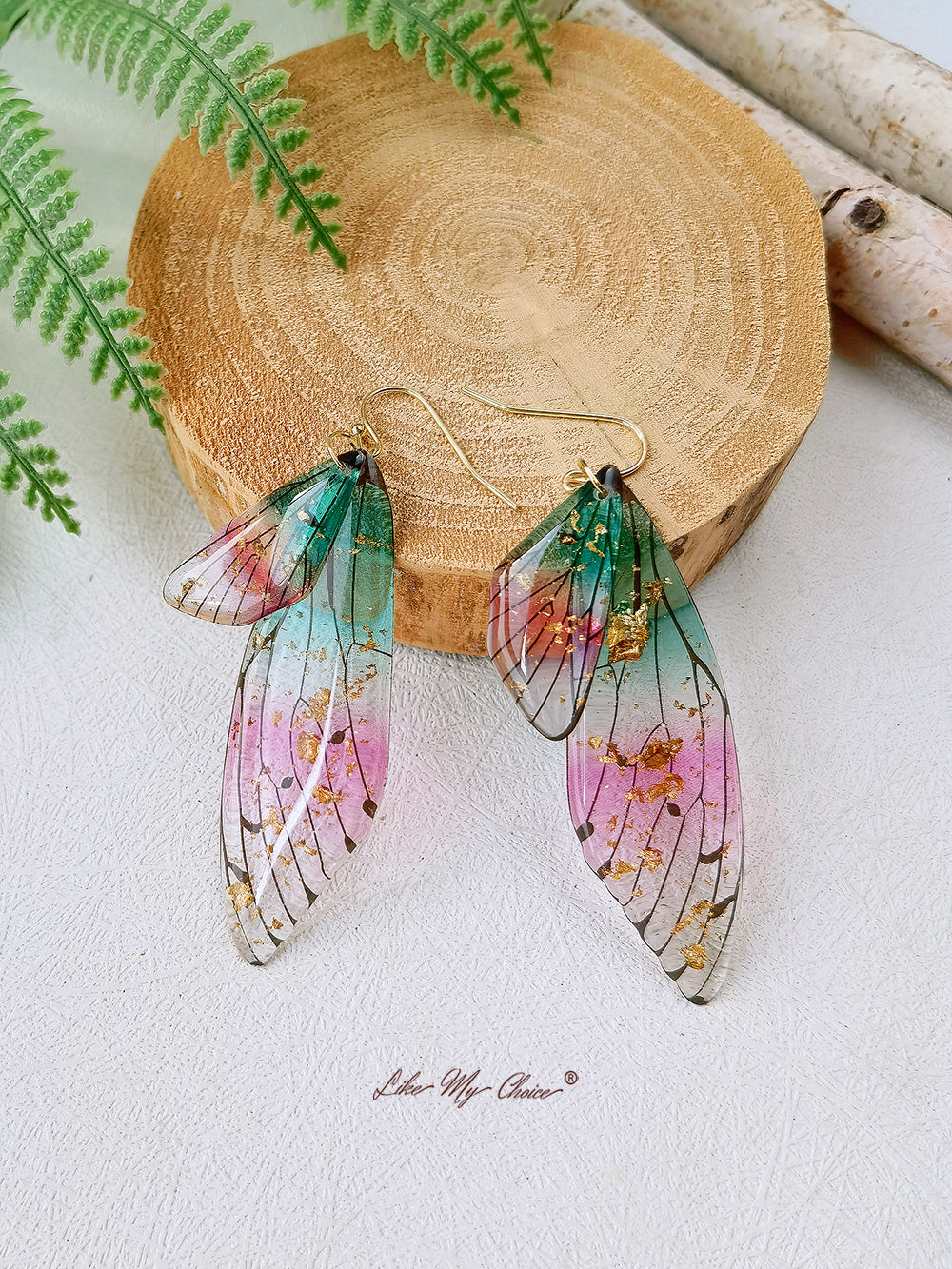 Butterfly Wing Handmade Crystal Gold Foil Earring