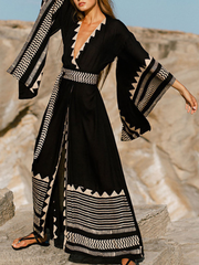 Black Bohemia Slit Long Sleeve Beach Cover Up