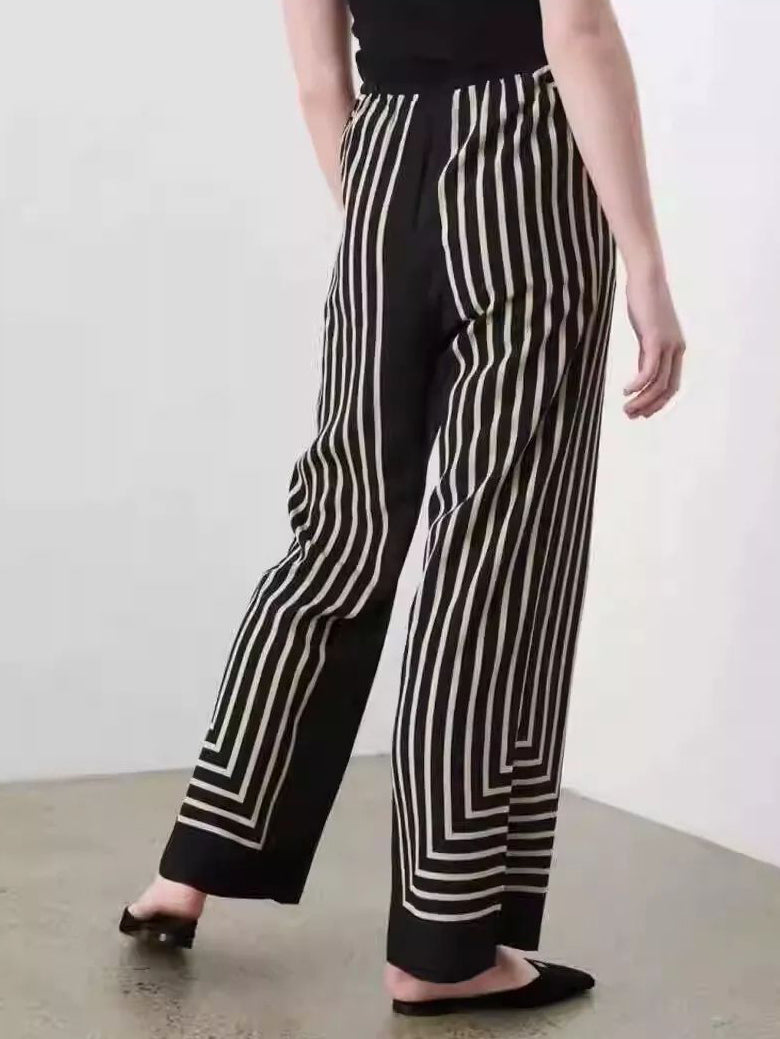 Exquisite Satin Classic Stripe Loose Wide-Leg Pants