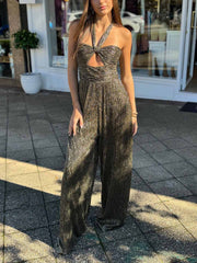 Elegant Halterneck Pleated Jumpsuit