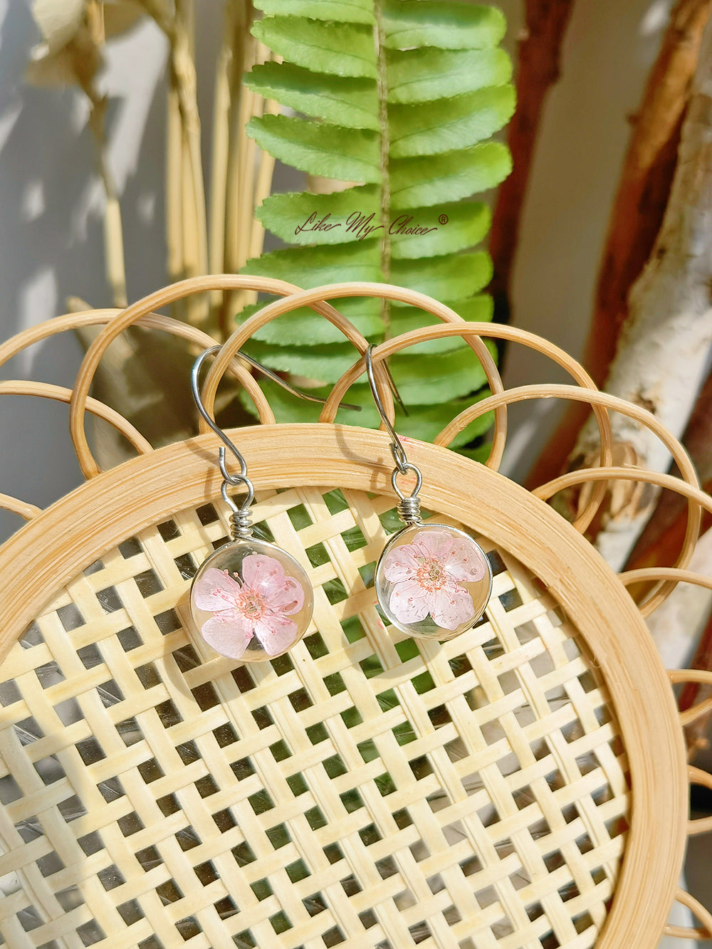 Cherry Blossom Earring Glass Ball Floral Nature Dangl