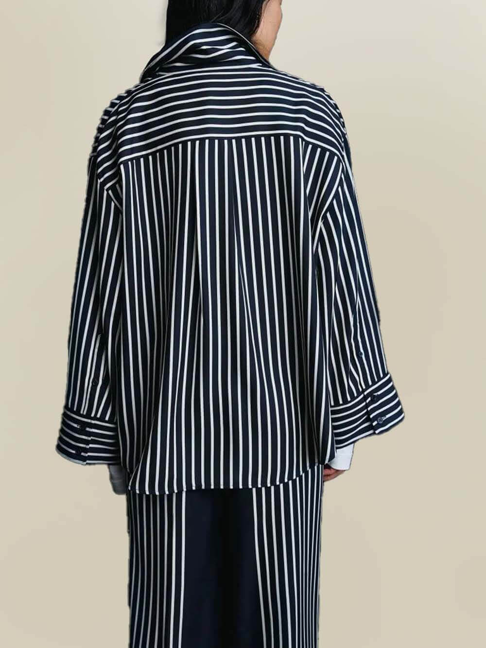 Colorblock Striped Long Sleeve Loose Shirt