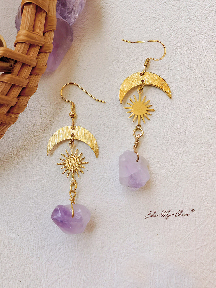 Bohemian Crescent Moon & Sun Crystal Earrings