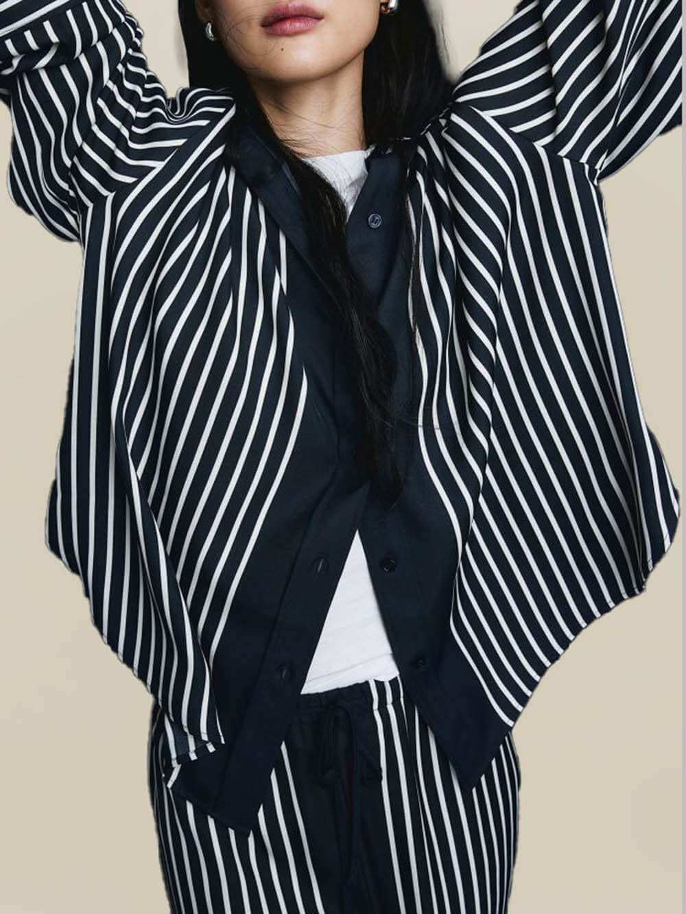 Colorblock Striped Long Sleeve Loose Shirt