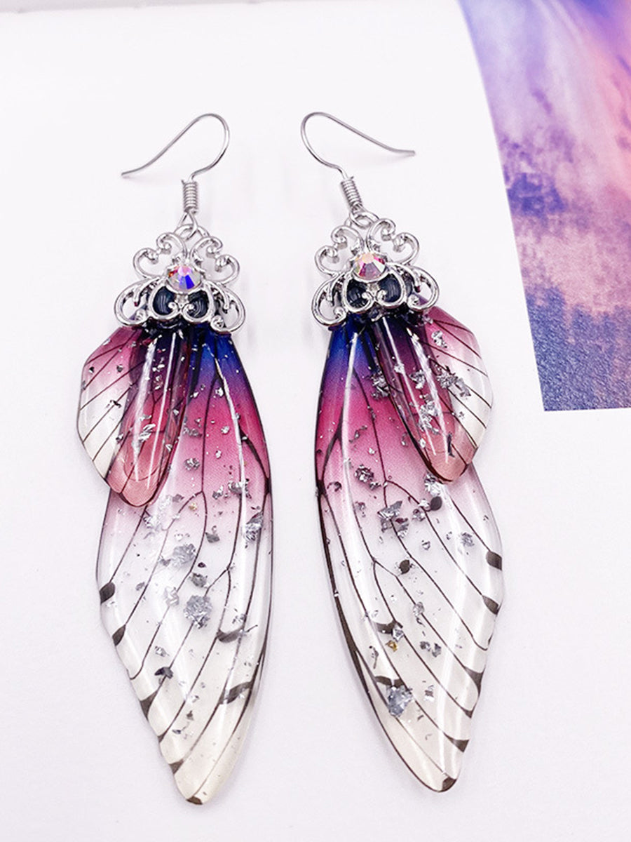 Butterfly Wing Purple Rhinestone Cicada Wing Crystal Earrings