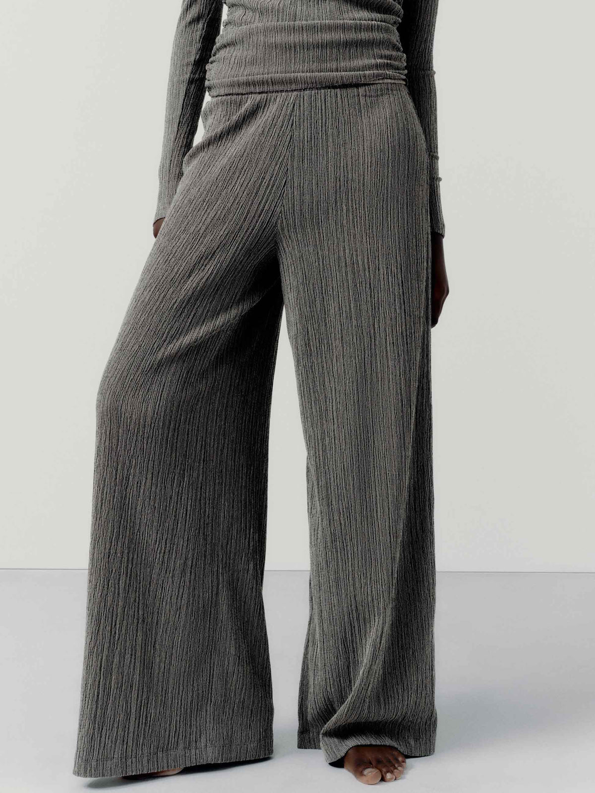 Fashion Textured Pleated Loose Wide Leg Pants