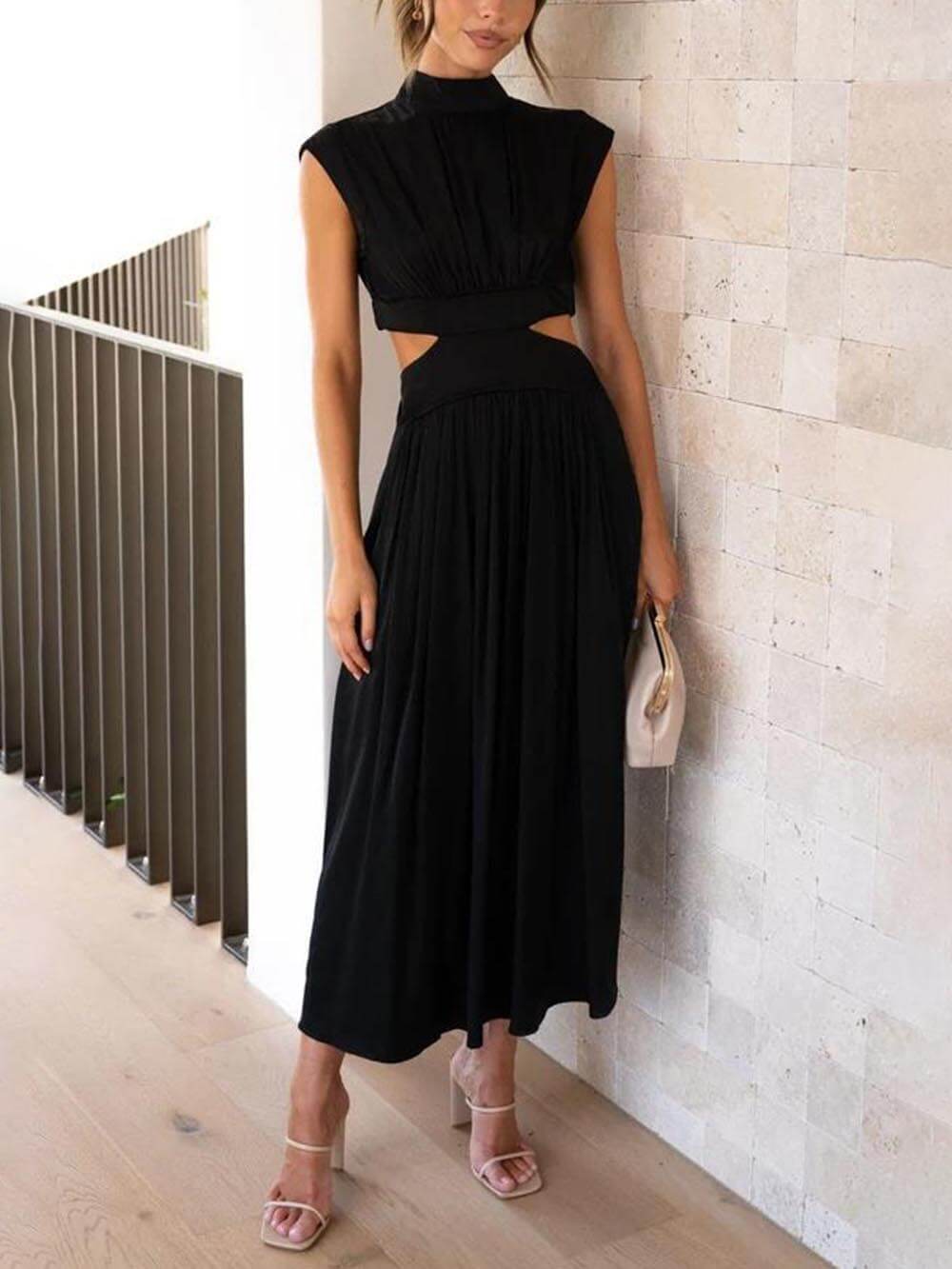 Cutout Waist Pocketed Vacation Midi Dress