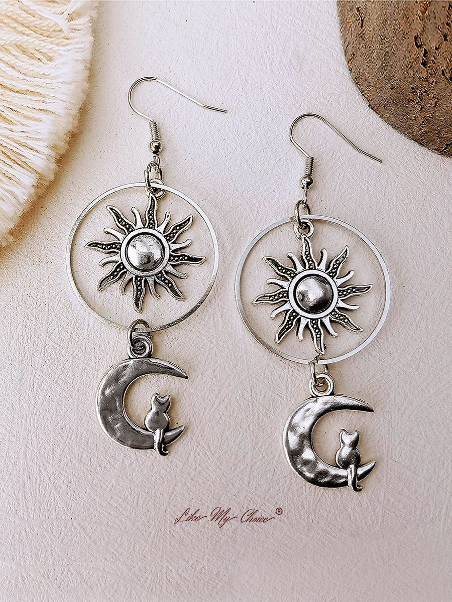 Cat & Moon Drop Earrings