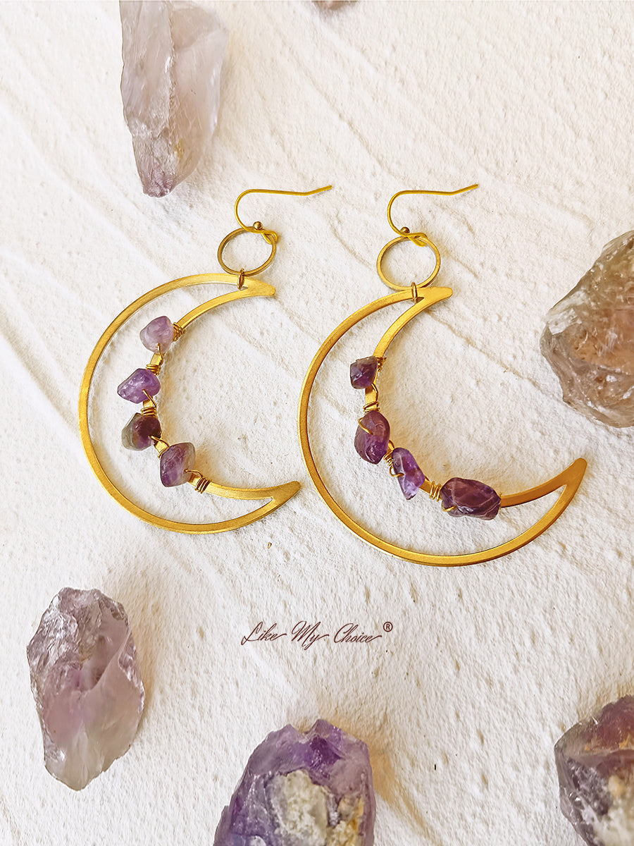 Crescent Moon Amethyst Earrings