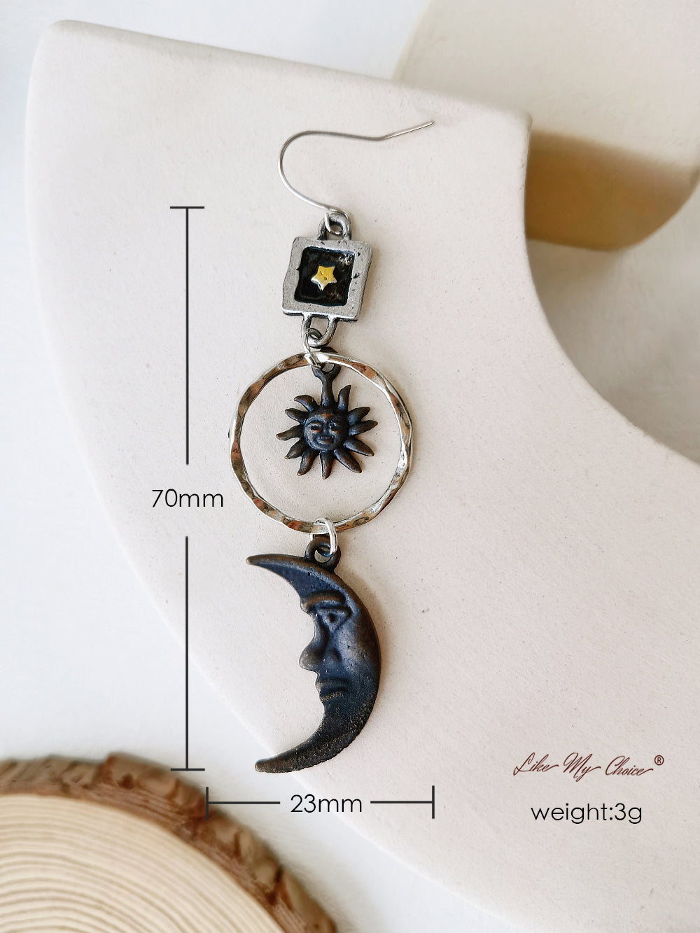 Boho Bronze Pendant Crescent Sun Star Earrings