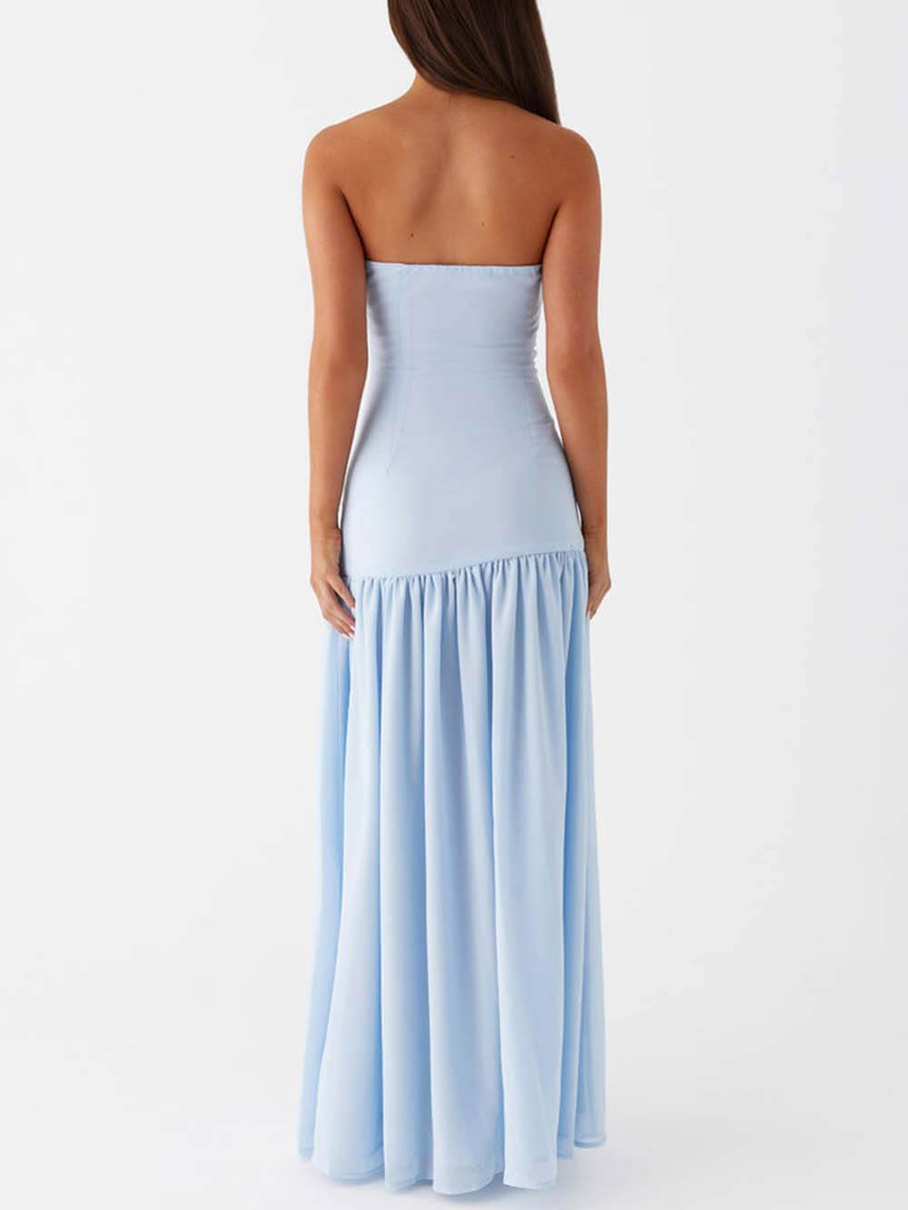 Exquisite Backless Pleats Strapless Maxi Dress