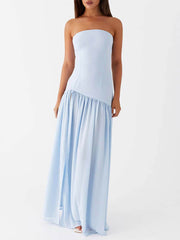 Exquisite Backless Pleats Strapless Maxi Dress