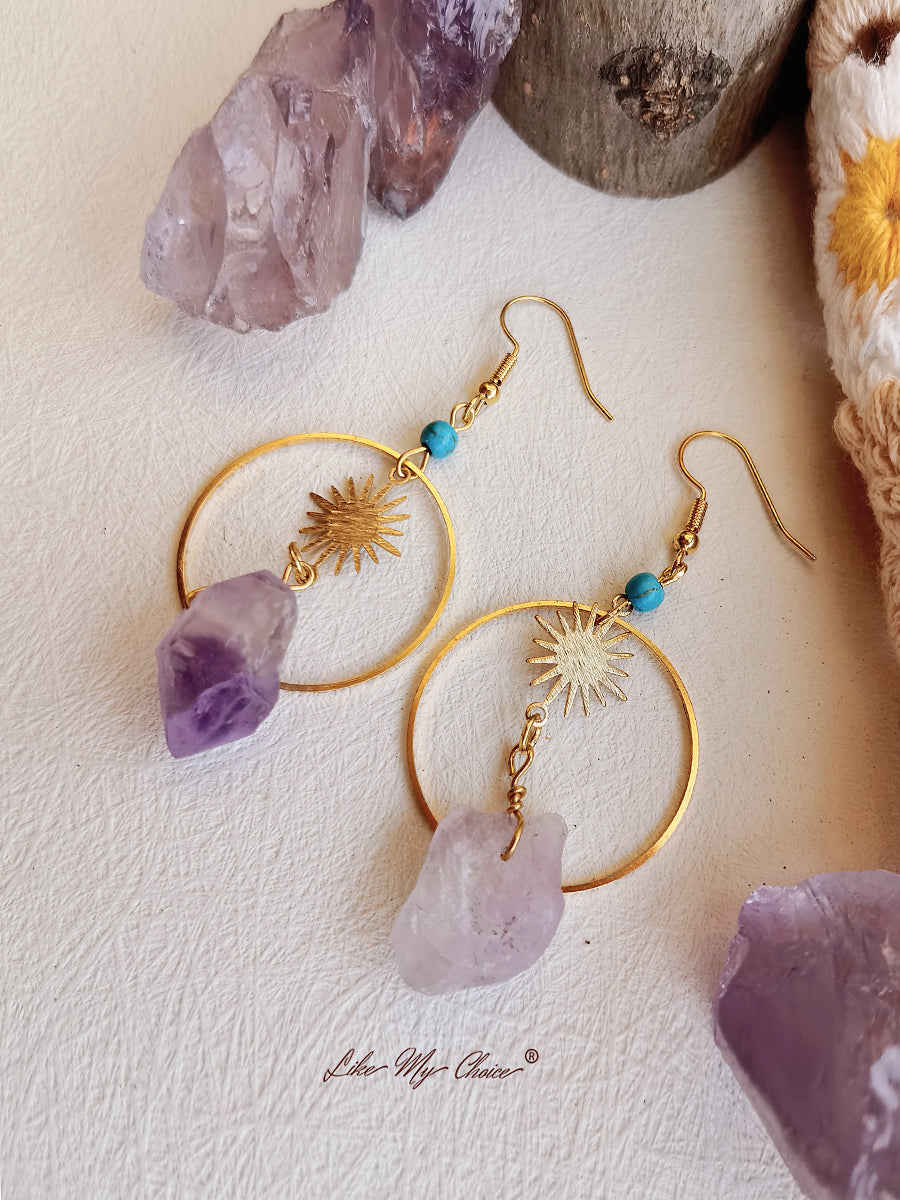 Boho Irregular Natural Amethyst Earrings