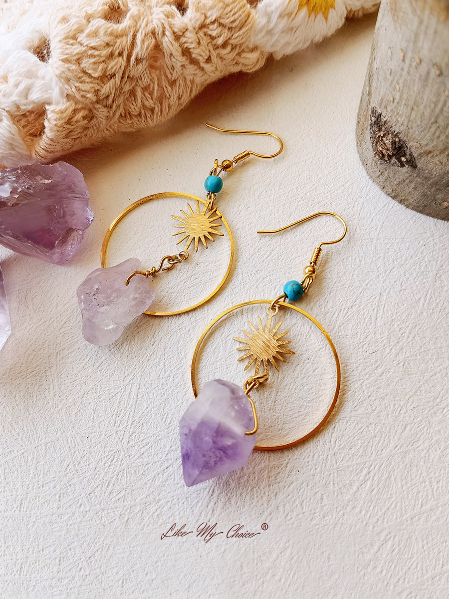 Boho Irregular Natural Amethyst Earrings